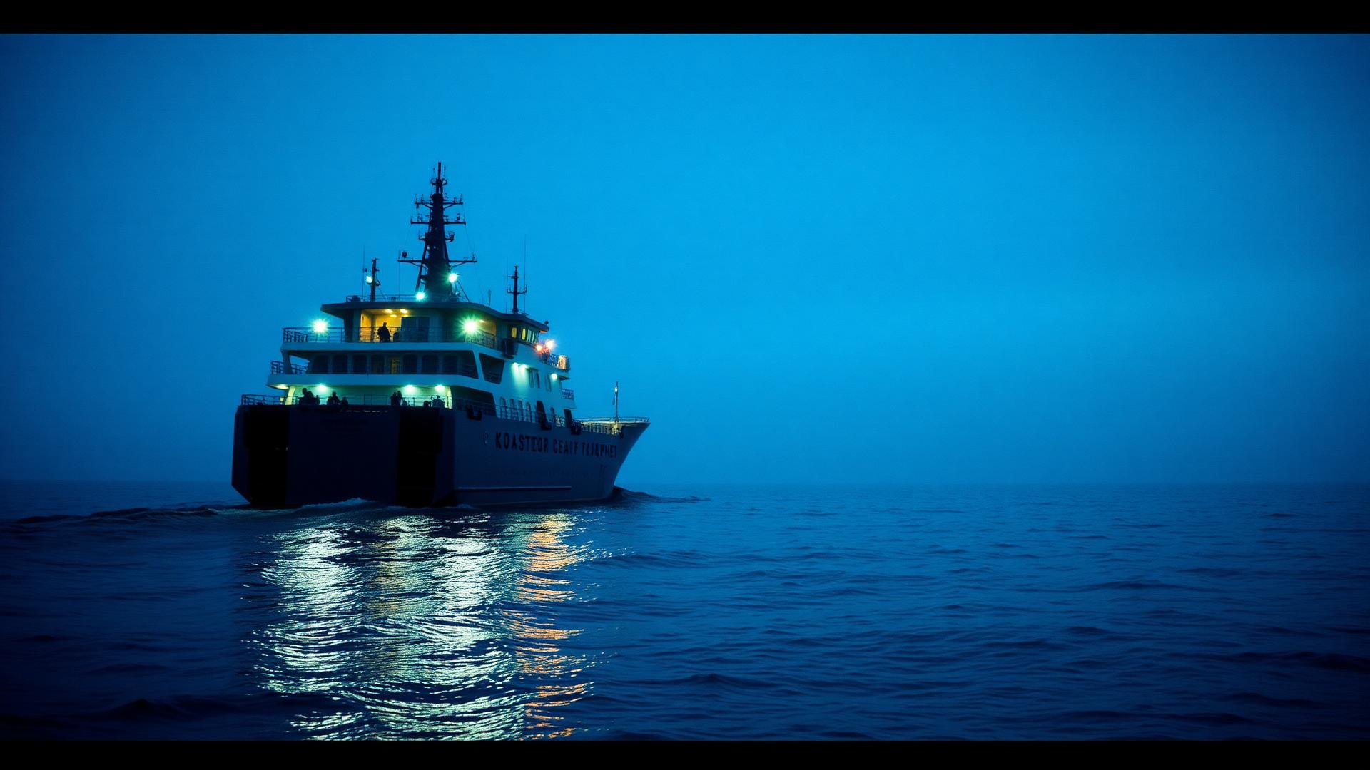 Offshore vessel at sea during blue hour